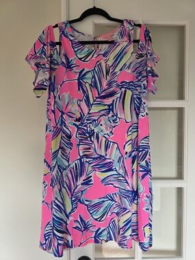 Lilly Pulitzer Hot Pink Tropical Cold-Shoulder Dress